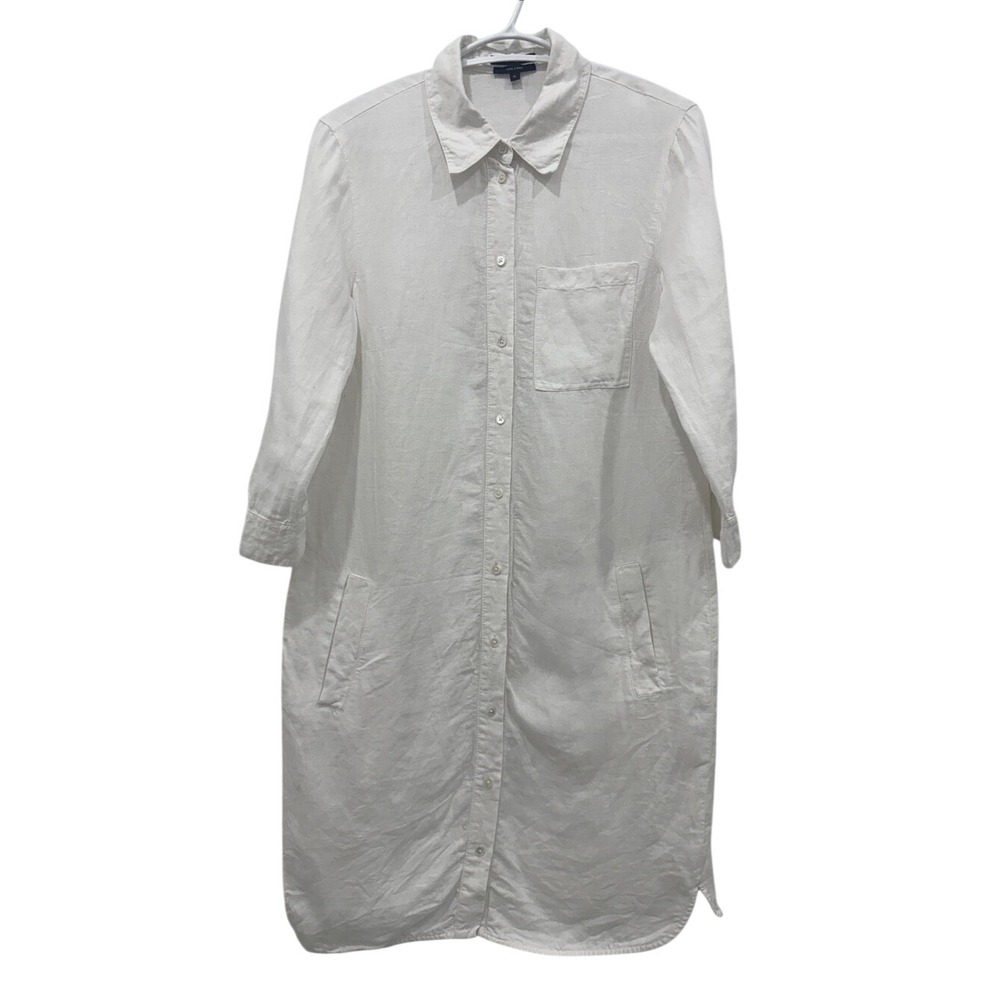 Marc O'Polo Pure Linen Shirt Dress White Button Front Long Sleeve EU 36 US 4